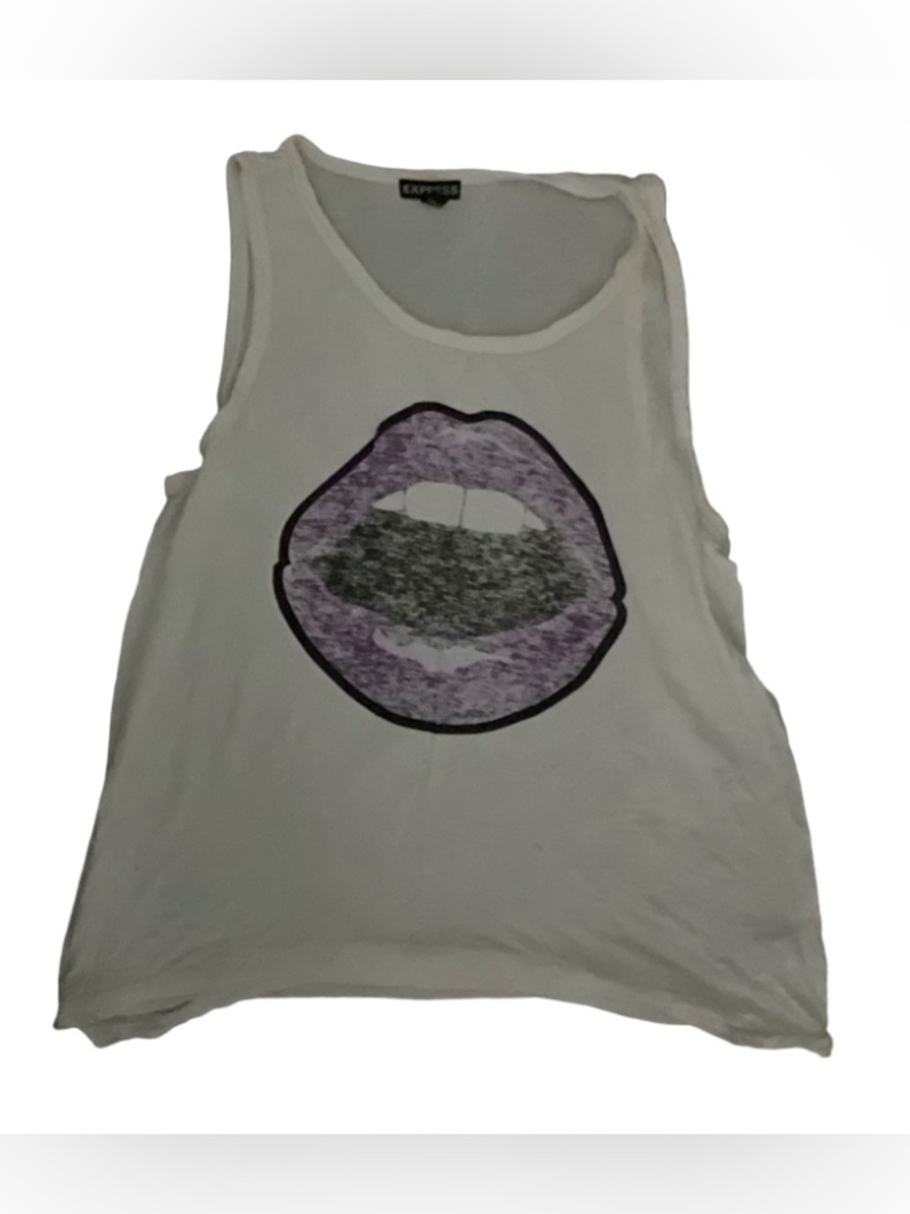 Express White Purple Lips Graphic Tank Top Size M Y2K